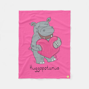 Valentine's Day Hippo Cute Kids Fleece Blanket