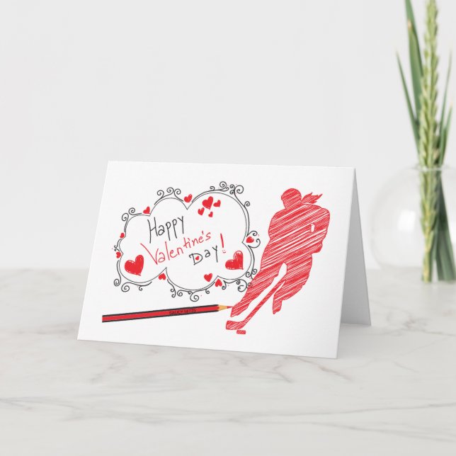 Valentine's Day Hockey (female) Greeting Card (Front)