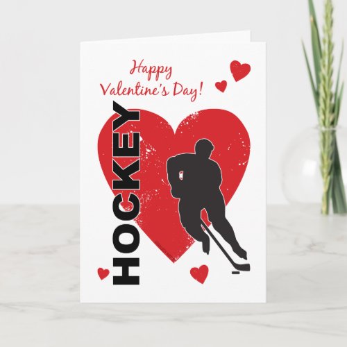 Valentines Day Hockey Hearts male Greeting Card