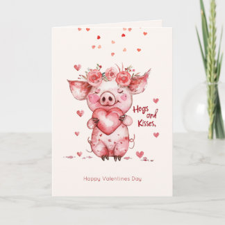 valentine's day Hogs & Kisses Funny Pig Holiday Card