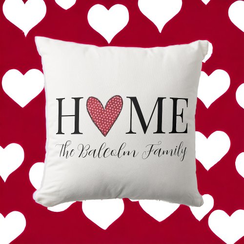 Valentines Day Home Red Polka Dot Family Name Throw Pillow