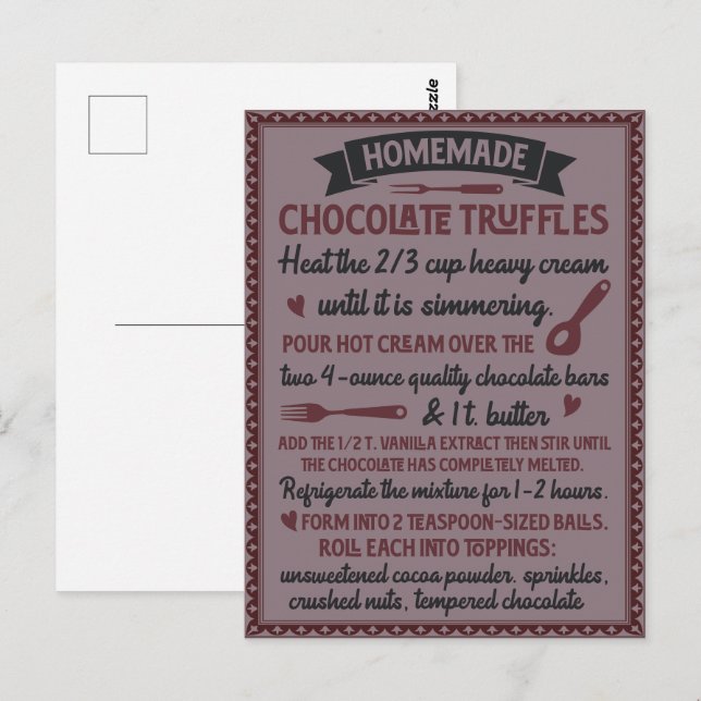 Valentine's Day Homemade Chocolate Truffle Recipe Postcard (Front/Back)