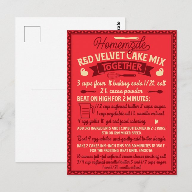 Valentine's Day Homemade Red Velvet Cake Recipe Postcard (Front/Back)