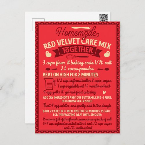 Valentines Day Homemade Red Velvet Cake Recipe Postcard