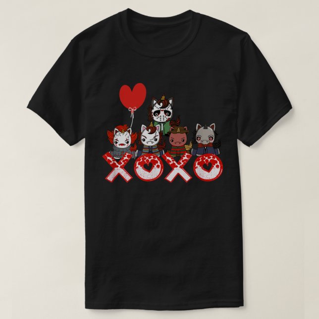 Valentine's day Horror Movies Unicorn XOXO Valenti T-Shirt (Design Front)