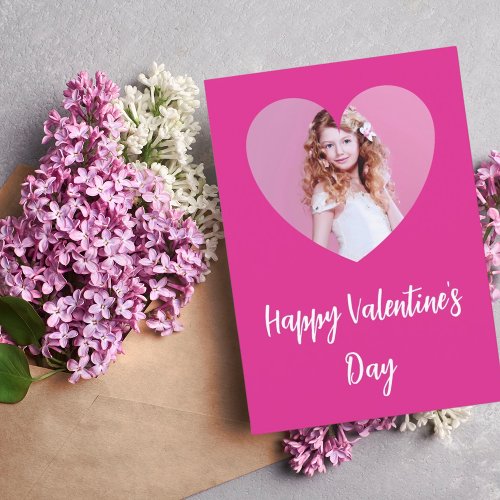 Valentines Day hot pink photo girl Card