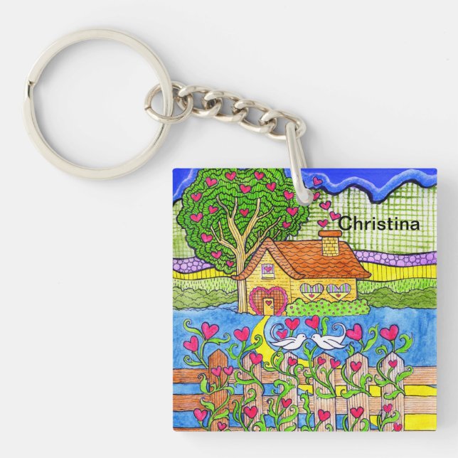 Valentine's Day House of Hearts with Doves Keychain (Front)