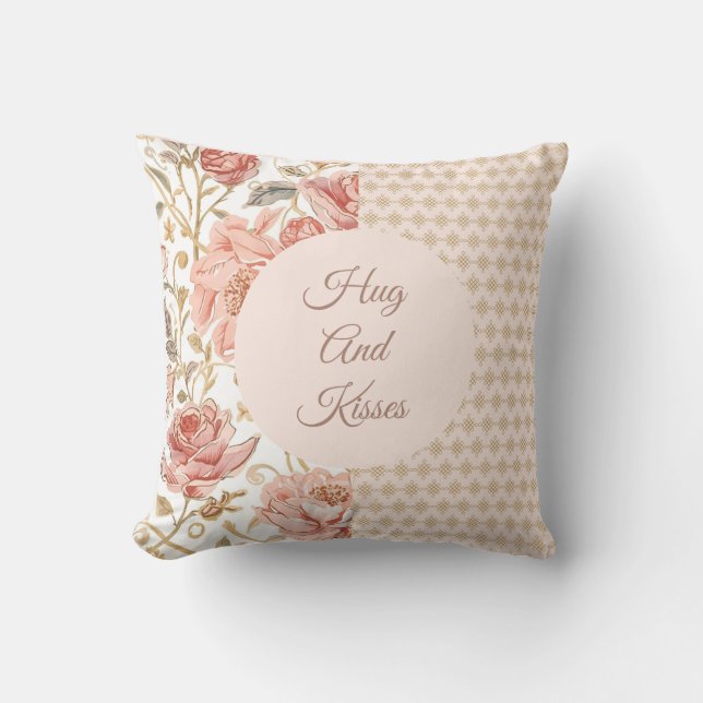 Valentine's Day, Hug and Kisses, Flowers, Pixels Throw Pillow (Front)
