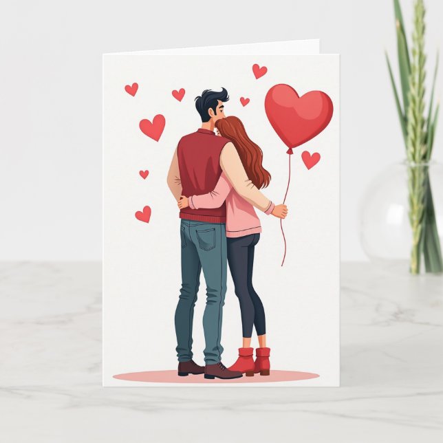 Valentines Day Hugging Couple Card (Front)