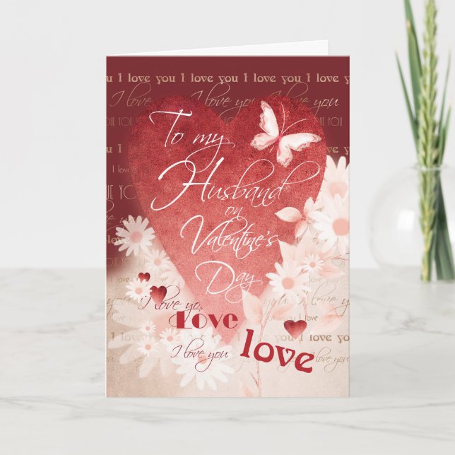 Valentine's Day, Husband. Large Red Heart/Flowers Holiday Card (Front)