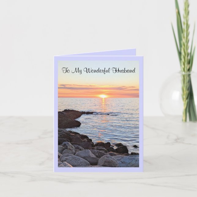 Valentine's Day Husband Photo of Sunset on the Sea Holiday Card (Front)