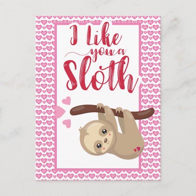 Valentine's Day I like you A Sloth Holiday Card (Front)