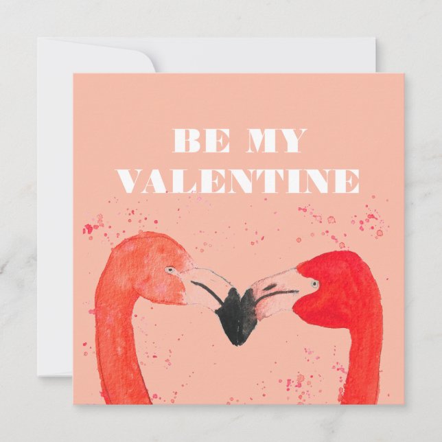 Valentines Day I Love You Flamingo Birds Holiday Card (Front)