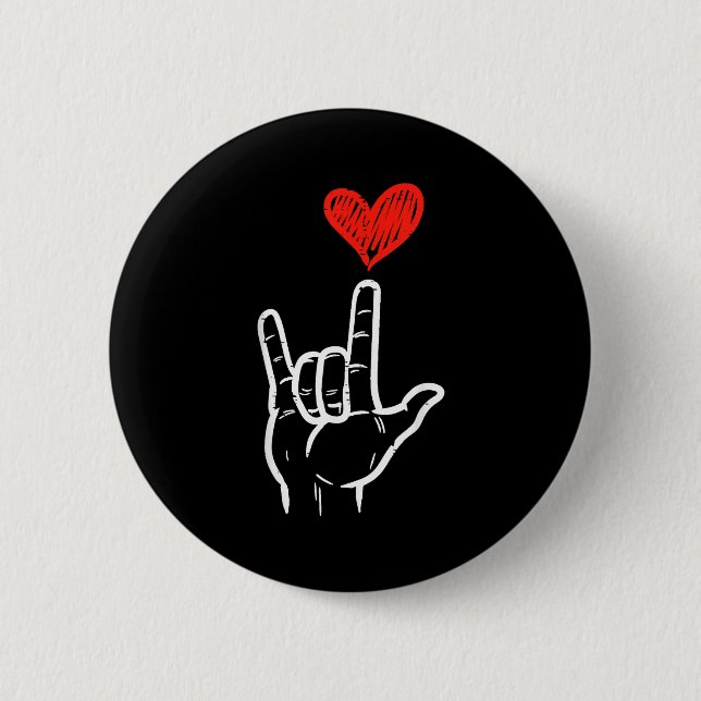 Valentines Day I Love You Hand Sign Asl Heart Wome Button (Front)