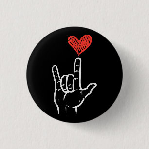 Valentines Day I Love You Hand Sign ASL Heart Wome Button