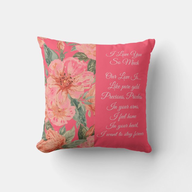 Valentines Day, I Love You So Much, Love Poem Throw Pillow (Front)
