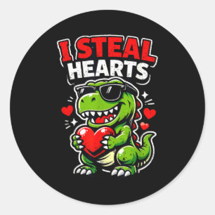 Valentines Day I Steal Hearts T-rex Classic Round Sticker