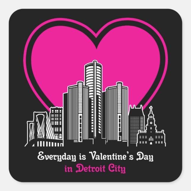 Valentine's Day in Detroit City Square Sticker (Front)