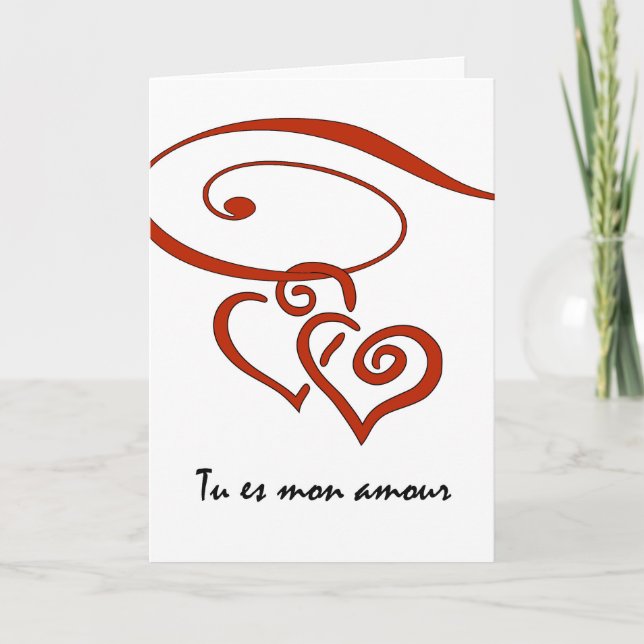 Valentine's Day in French, Hearts Swirl Together Holiday Card (Front)