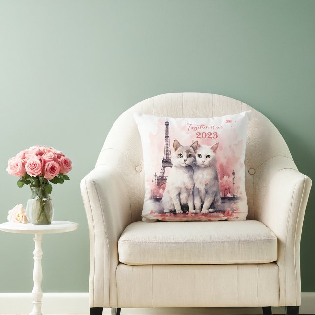 Valentine's Day in Paris - Couple of cats -  Throw Pillow (Creator Uploaded)