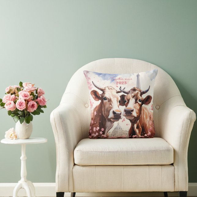 Valentine's Day in Paris - Couple of cows -  Throw Pillow (Creator Uploaded)
