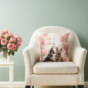 Valentine's Day in Paris - Couple of dogs -  Throw Pillow