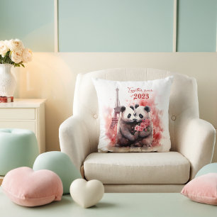 Valentine's Day in Paris - Couple of pandas - Throw Pillow