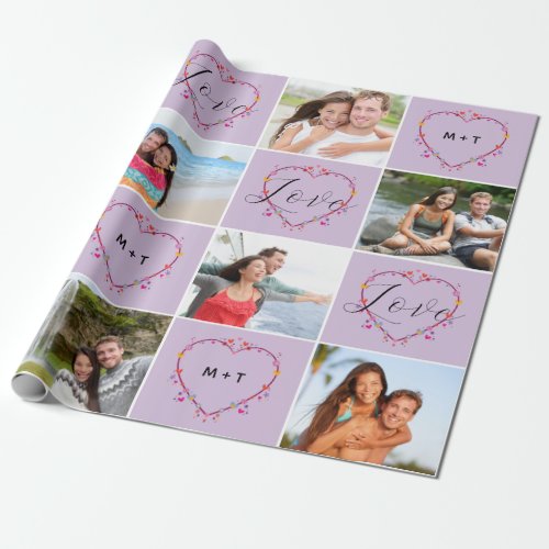Valentines Day Initials Love Photo Collage Wrapping Paper
