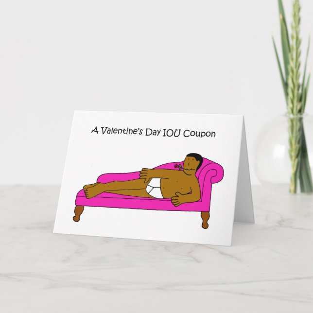 Valentine's Day IOU Coupon African American Man Card (Front)
