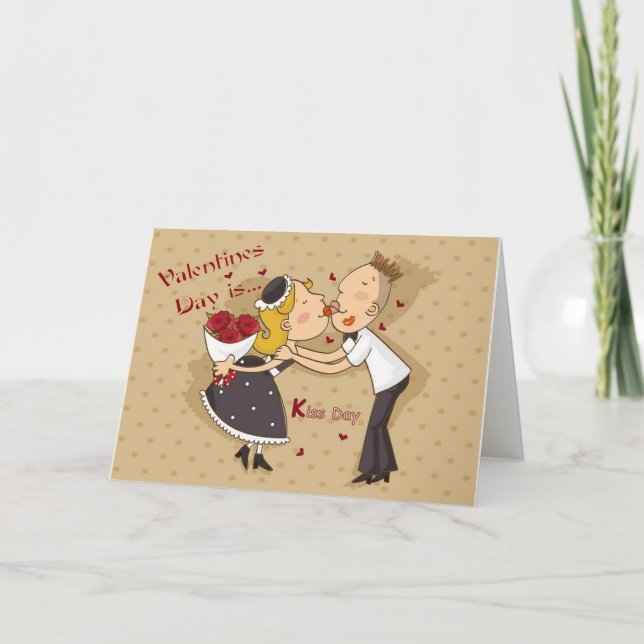 Valentine's Day is... Kiss Day Cute Personalize Holiday Card (Front)