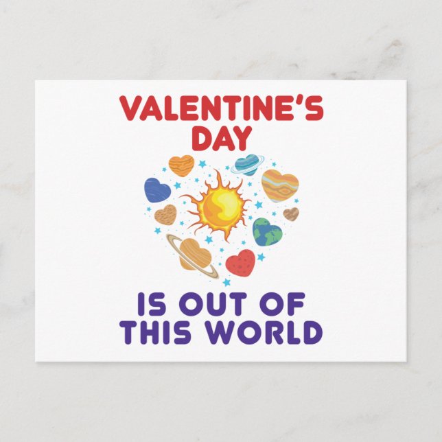 Valentine's Day Is Out of This World Planets Heart Postcard (Front)