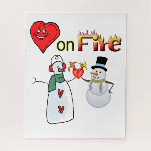 Valentines Day Jigsaw Puzzle Hearts Fire Snowman