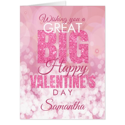 Valentines Day Jumbo Girly Pink Glitter BIG Card