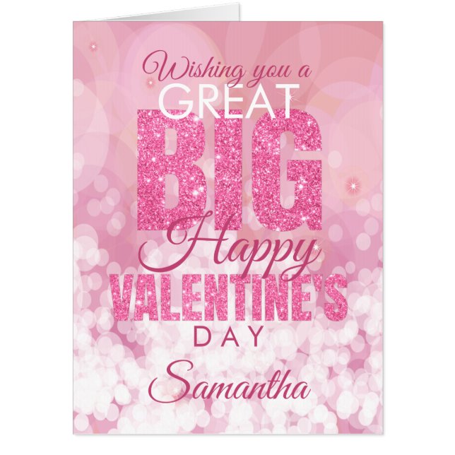 Valentines Day Jumbo Girly Pink Glitter BIG Card (Front)