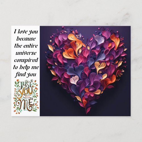 Valentines day just you and me holiday postcard