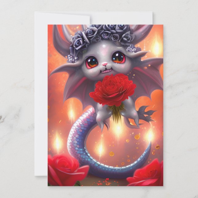 Valentine's Day Kawaii Dragon Holiday Card (Front)