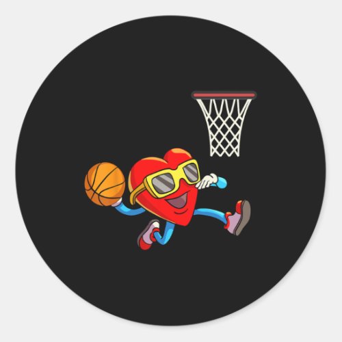 Valentines Day Kids Boys Men Heart Dunking Basketb Classic Round Sticker