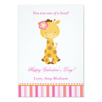 Valentines Day Kids Giraffe Pink Girl Card