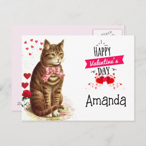 Valentines Day Kids Hearts and Cat  Postcard