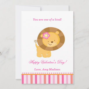 Valentines Day Kids Lion Pink Greeting Card
