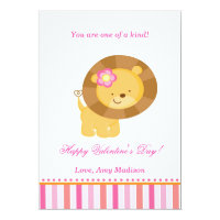 Valentines Day Kids Lion Pink Greeting Card