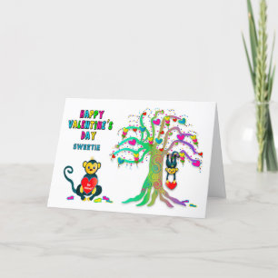 Valentine's Day Kids Monkey and Heart Tree Fun Card
