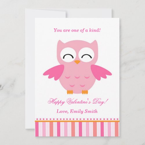 Valentines Day Kids Owl Pink Greeting Card