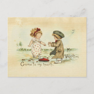 Valentine's Day Kids Vintage Illustration Sweet Holiday Postcard