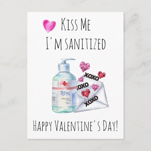 Valentines Day Kiss me Im Sanitized Quarantine Postcard
