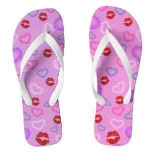 Valentines Day  Kisses and Lacy Hearts Flip-Flops Flip Flops