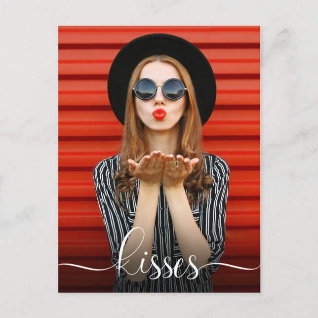 Valentine's Day Kisses with Selfie Photo Postcard (Front)