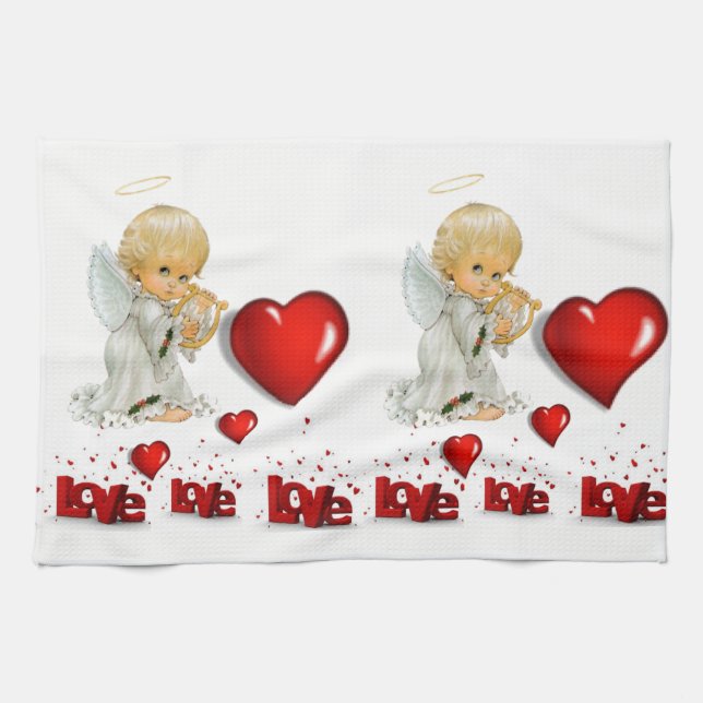 Valentine's Day Kitchen hand towel, Angel Kitchen Towel (Horizontal)