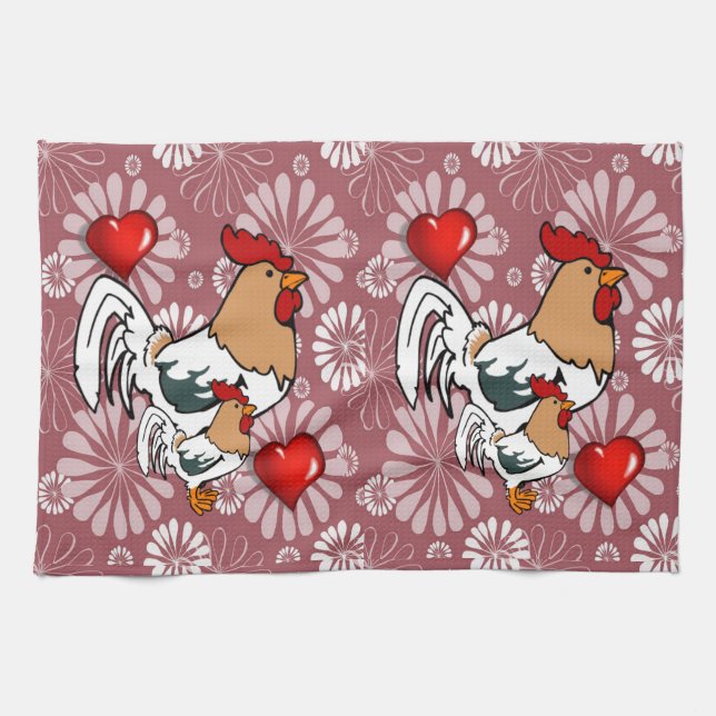 Valentine's Day Kitchen hand towel, Chicken Towel (Horizontal)