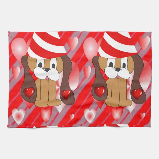 Valentine's Day Kitchen hand towel, Dog Kitchen Towel (Horizontal)